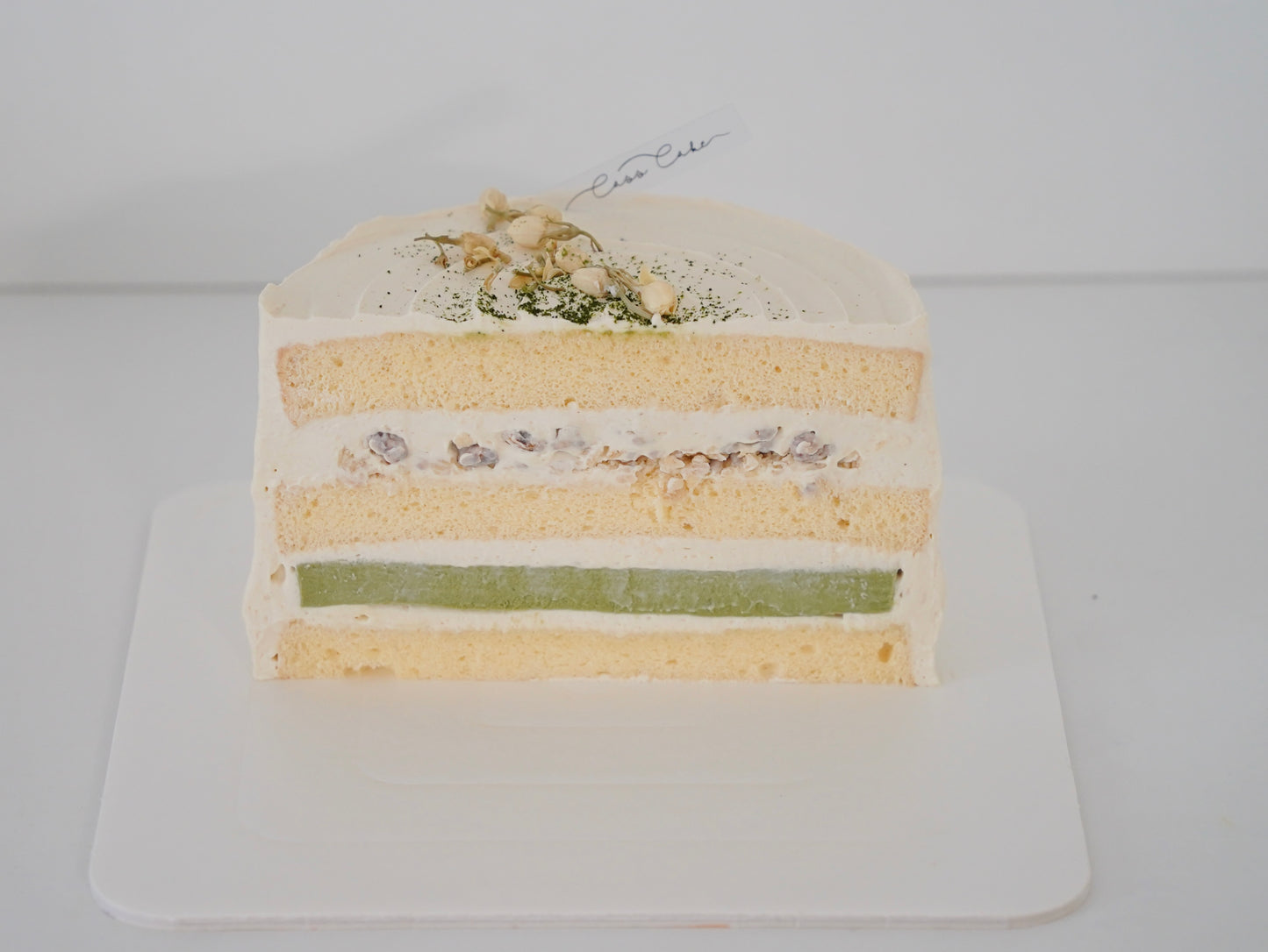 Jasmine Matcha Cake with Pecan crumbles