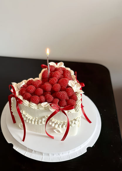 Raspberry Ribbon Heart Cake