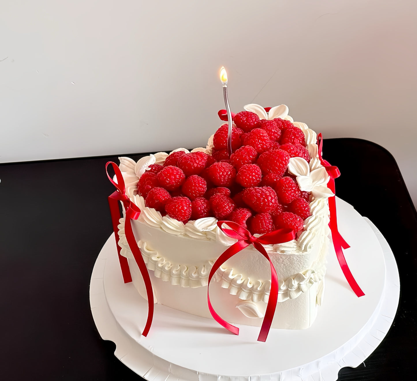 Raspberry Ribbon Heart Cake